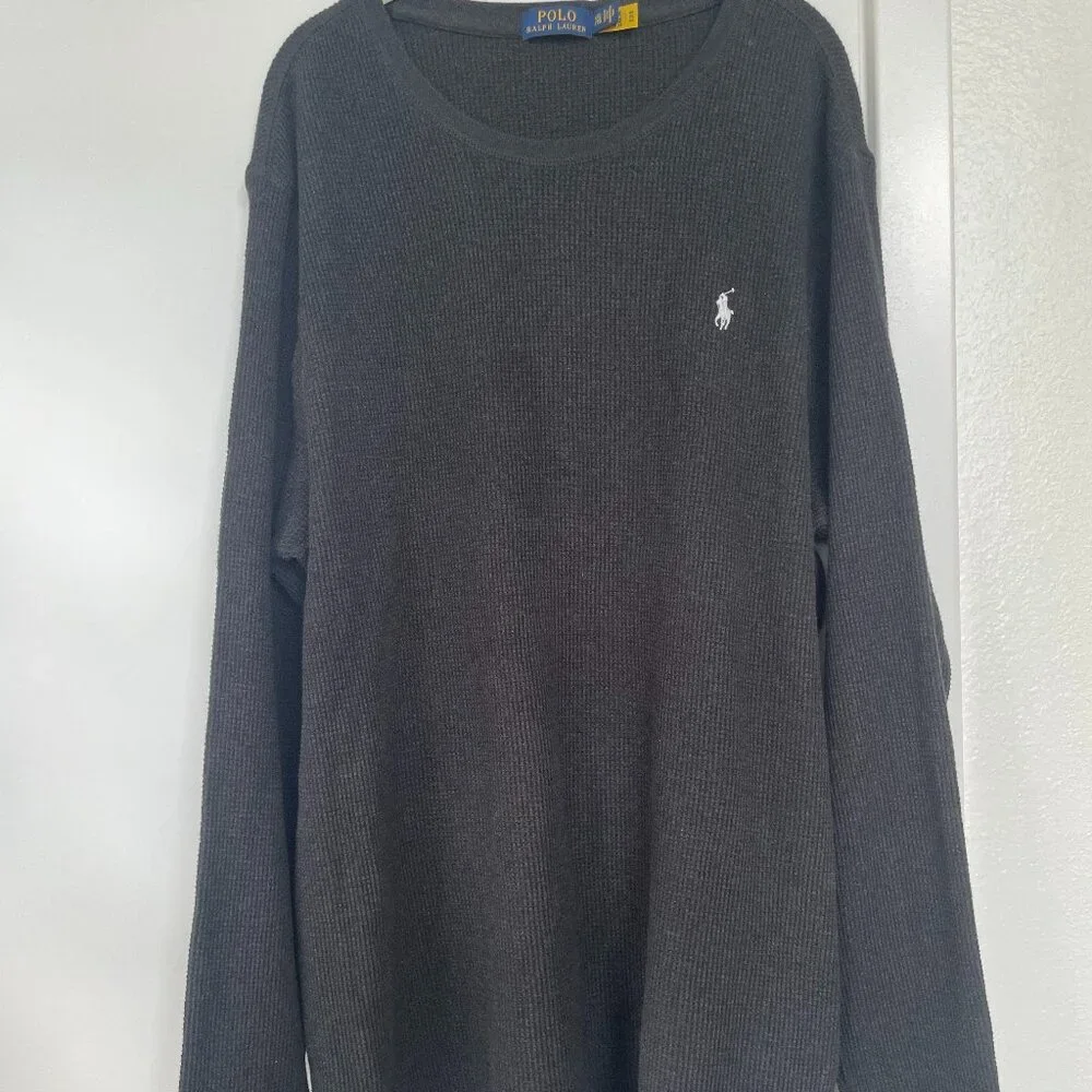 Polo Ralph Lauren Charcoal Gray Waffle Knit Long-Sleeve, Crew Neck Shirt,‎ XXL